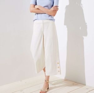 LOFT button cuff white wide leg pants